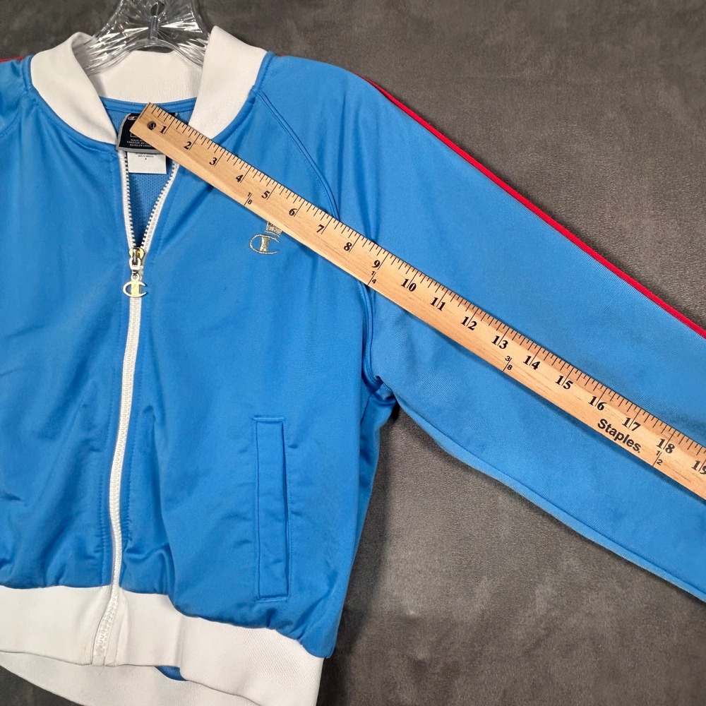Champion Womens Blue Track Jacket Full Zip Crown Logo Tape Sleeve Small - Picture 9 of 10